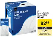 M Long Life Full Cream Milk-6 x 1L