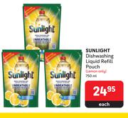 Sunlight Dishwashing Liquid Refill Pouch Lemon Only-750ml Each