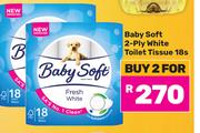 Baby Soft 2 Ply White Toilet Tissue-For 2 x 18s
