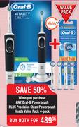 Oral-B Powerbrush Plus Precision Clean Powerbrush Heads 4 Pack-For Both