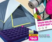 Campmaster Dome Tent 300 Plus Flocked Double Airbed-For Both