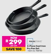 Mainstays 3-Piece Cast Iron Fry Pan Set 758730-Per Set