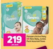 Pampers Active Baby Or New Baby Jumbo Pack Assorted Sizes-Per Pack