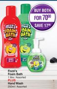 Fozzi's Foam Bath 1Litre Assoretd Plus Hand Wash 250ml Assorted-For Both