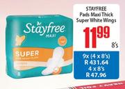 Stayfree Pads Maxi Thick Super White Wings-4 x 8's