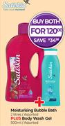 Satiskin Moisturising Bubble Bath 2Ltr Plus Body Wash Gel 500ml Assorted-For Both