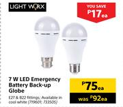 Light Worx 7W LED Emergency Battery Back-Up Globe-Each
