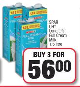 Spar UHT Long Life Full Cream Milk-For 3 x 1.5Ltr