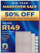 Light Filtering Fabric Roller Blinds 600mm x 1000mm