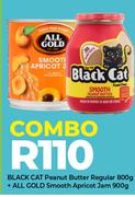 Black Cat Peanut Butter Regular 800g + All Gold Smooth Apricot Jam 900g-Combo