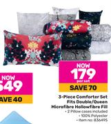 3 Piece Comforter Set Fits Double/Queen Microfibre Hollowfibre Fill-Per Set