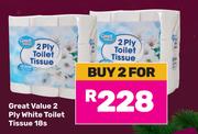 Great Value 2 Ply White Toilet Tissue-For 2 x 18s