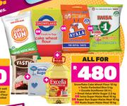 Snowflake Cake Wheat Flour 10Kg + Tastic Parboiled Rice 5Kg + Excella Sunflwer Oil 4L-All For
