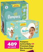 Pampers Active Baby Or Premium Mega Box Assorted Sizes-Per Pack