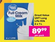 Great Value UHT Long Life Milk-6 x 1L Per Pack