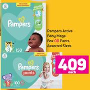 Pampers Active Baby Mega Box Or Pants (Assorted Sizes)- Each