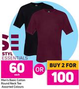 Styl Essentials Men's Basic Cotton Round Neck Tee (Assorted Colours)- For 2