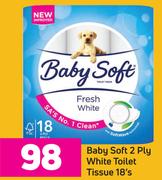 Baby Soft 2 Ply White Toilet Tissue- 18's Pack
