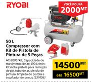Ryobi 50L Compressor com Kit de Pistola de Pintura de 5 Pecas