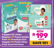 Pampers Dry Baby Nappies Or Pants JP Or Premium Care Nappies Or Pants VP Assorted Sizes-Each