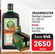 Jagermeister Herbal Liqueur 12 x 750ml Plus 12 x 200ml-Each