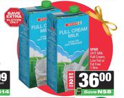 Spar UHT Milk Full Cream, Low Fat Or Fat Free-For 2 x 1L