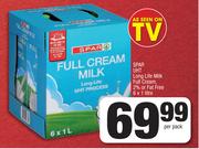 Spar UHT Long Life Milk (Full Cream, 2% Or Fat Free) 6 x 1Ltr-Per Pack