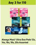 Always Maxi/Ultra Duo Pads Assorted-For 3 x 12s, 14s, 16s, 18s, 20s