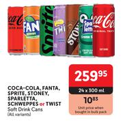 Coca Cola, Fanta, Sprite, Stoney, Sparletta, Schweppes Or Twist Soft Drink Cans-24 x 300ml