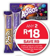 Cadbury Astros,Lunch Bar,Crunchie,5 Star Or P.S Large Chocolate Bar Assorted-Any 2 x 48g