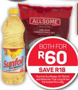 Sunfoil Sunflower Oil 750ml & Allsome Thai Long Grain Parboiled Rice 2Kg-Both For