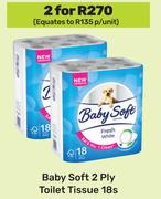 Baby Soft 2 Ply Toilet Tissue-For 2 x 18s