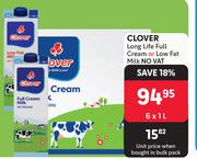 Clover Long Life Full Cream Or Low Fat Milk-6 x 1Ltr