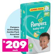 1Pampers Active Baby Jumbo Pack Assorted Sizes-Each