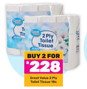 Great Value 2Ply Toilet Tissue-For 2 x 18s