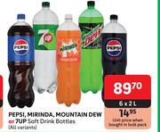 Pepsi, Mirinda, Mountain Dew Or 7 Up Soft Drink Bottles (All Variants)-6 x 2L