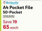 Butterfly A4 Pocket File 50 Pocket-Each