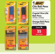 Bic Clic Ball Pens + Crystal Xtra Life Ball Pens + Orange Ball Pens-Per 7 Pack