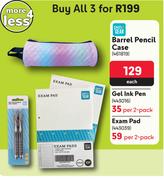 Pen Gear Barrel Pencil Case + Gel Ink Pen + Exam Pad-For All 3