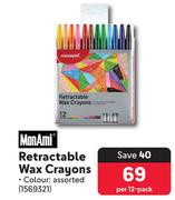 Monami Retractable Wax Crayons-Per 12 Pack