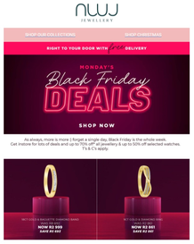 NWJ Jewellery : Monday's Black Friday Deals (Request Valid Dates From Retailer)