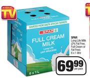 Spar Long Life Milk 2% Fat Free, Full Cream Or Fat Free-6 x 1L Per pack