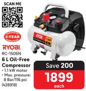 Ryobi 6L Oil Free Compressor RC-1506N-Each