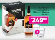 Bains Cape Mountain Whisky 750ml + 2 Glasses Gift Pack