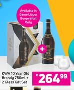 KWV 10 Year Old Brandy 750ml + 2 Glass Gift Set