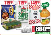 Spekko Rice 10Kg,WhiteStar Meal 12.5Kg,Sasko Flour 12.5Kg,Spar Sunflower Oil 5L & Bonita Mlk10x500ml