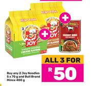 Joy Noodles 2 x 5 x 70g & Bull Brand Mince 400g-For All 3