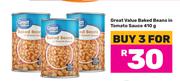 Great Value Baked Beans In Tomato Sauce-For 3 x 410g