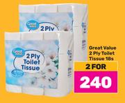 Great Value 2 Ply Toilet Tissue-For 2 x 18s