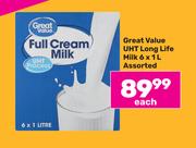 Great Value UHT Long Life Milk Assorted-6 x 1L Each